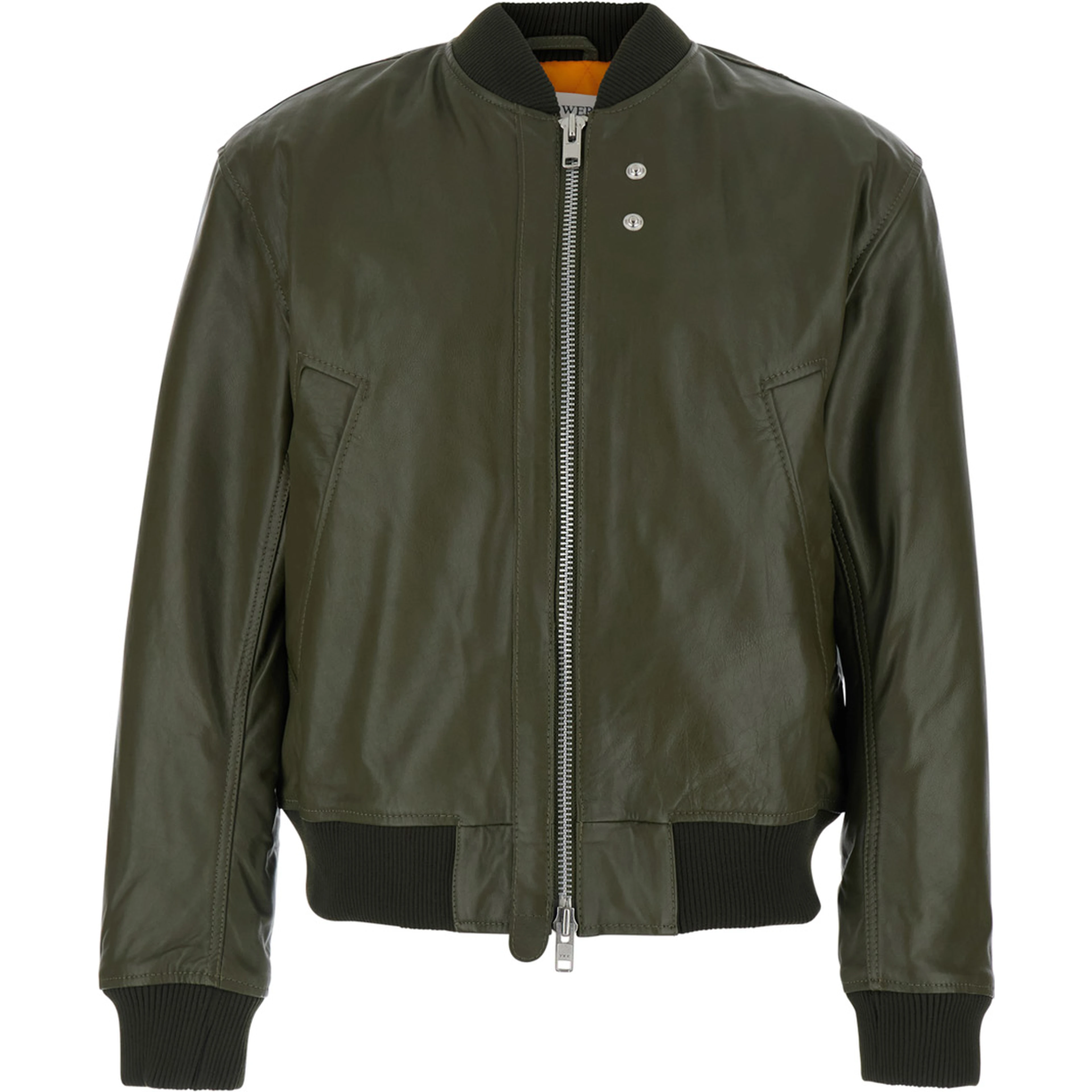 Bomber Jacket with Two Welt Pockets on the Front in Green Leather for Men