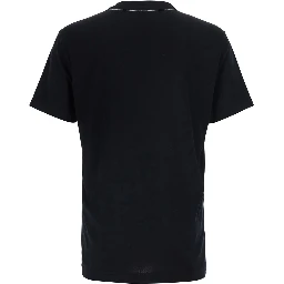 Black Crew neck T-shirt with logo lettering on the neck in cotton for men