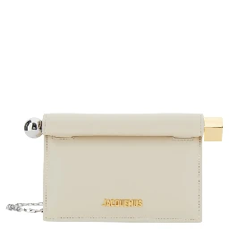 La Petite Pochette Rond Carre White Pouch with logo lettering on the front in leather for women