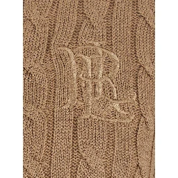 beige Crew neck cardigan with cable knit and logo on the front in cotton Blend women