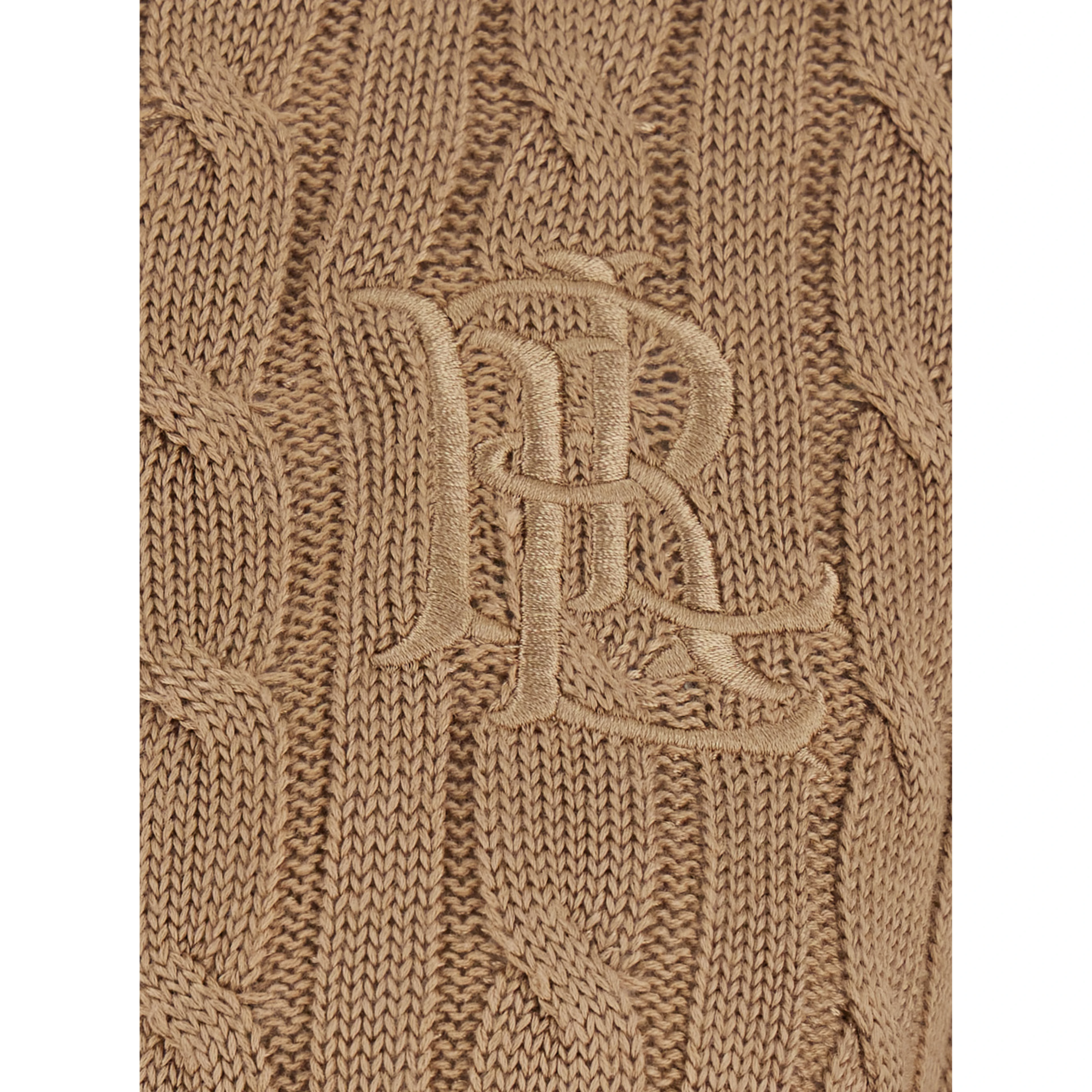 beige Crew neck cardigan with cable knit and logo on the front in cotton Blend women