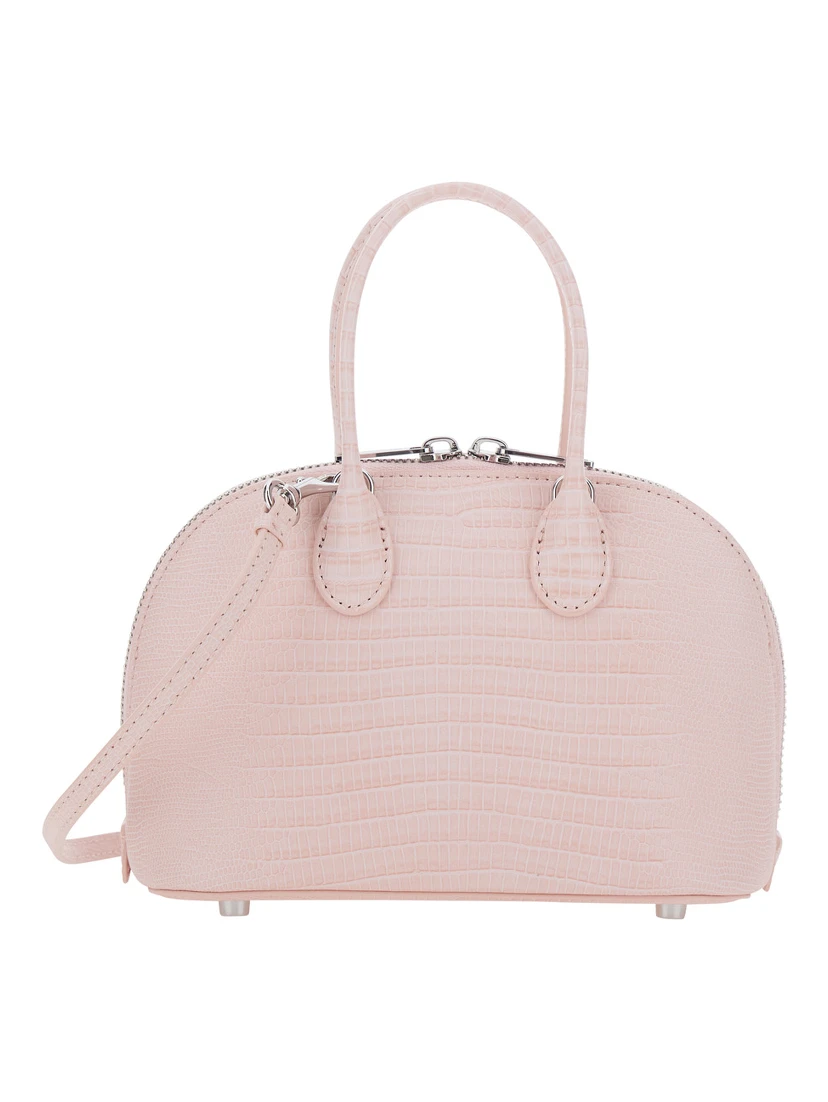 Pink Mini Bag with Adjustable and Removable Shoulder Strap and Lizard Effect in Leather for Women