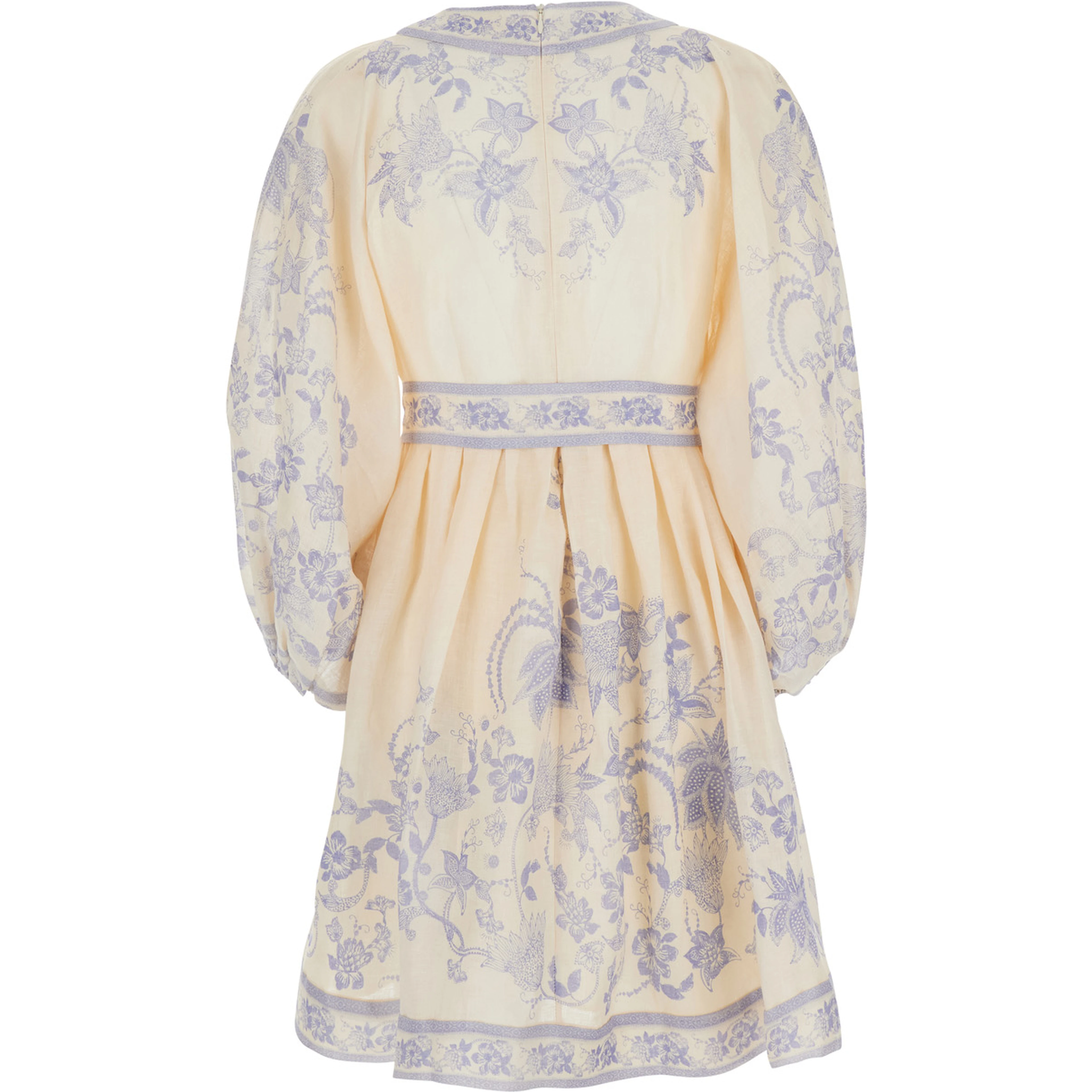Indra multicolor Dress with V-neck and all-over print in linen for women