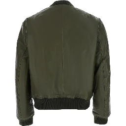 Bomber Jacket with Two Welt Pockets on the Front in Green Leather for Men