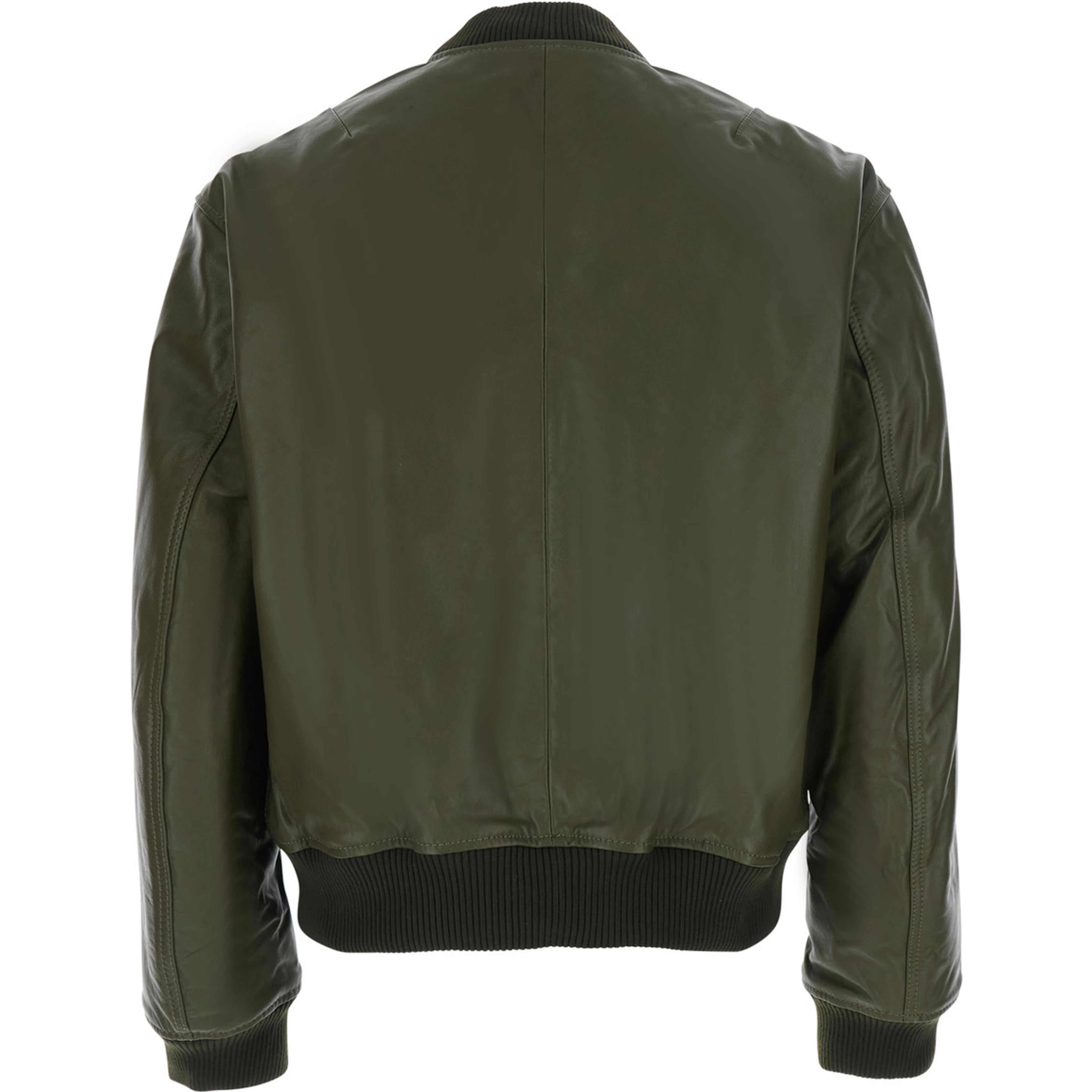 Bomber Jacket with Two Welt Pockets on the Front in Green Leather for Men