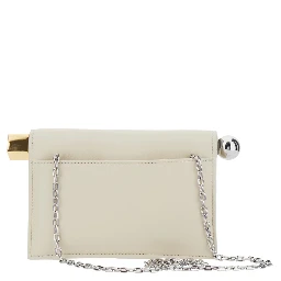 La Petite Pochette Rond Carre White Pouch with logo lettering on the front in leather for women
