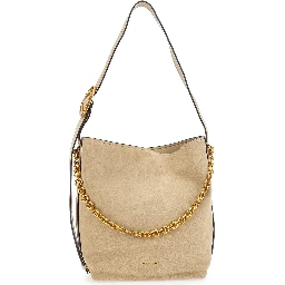 Nolita Beige Shoulder Bag with Chain Detail and Logo Lettering on the Front in Suede for Women