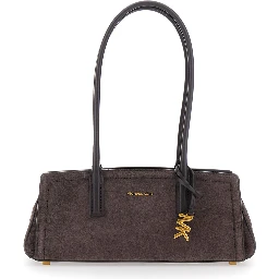 Shoulder bag LAILA with leather details and logo, Brown, Woman