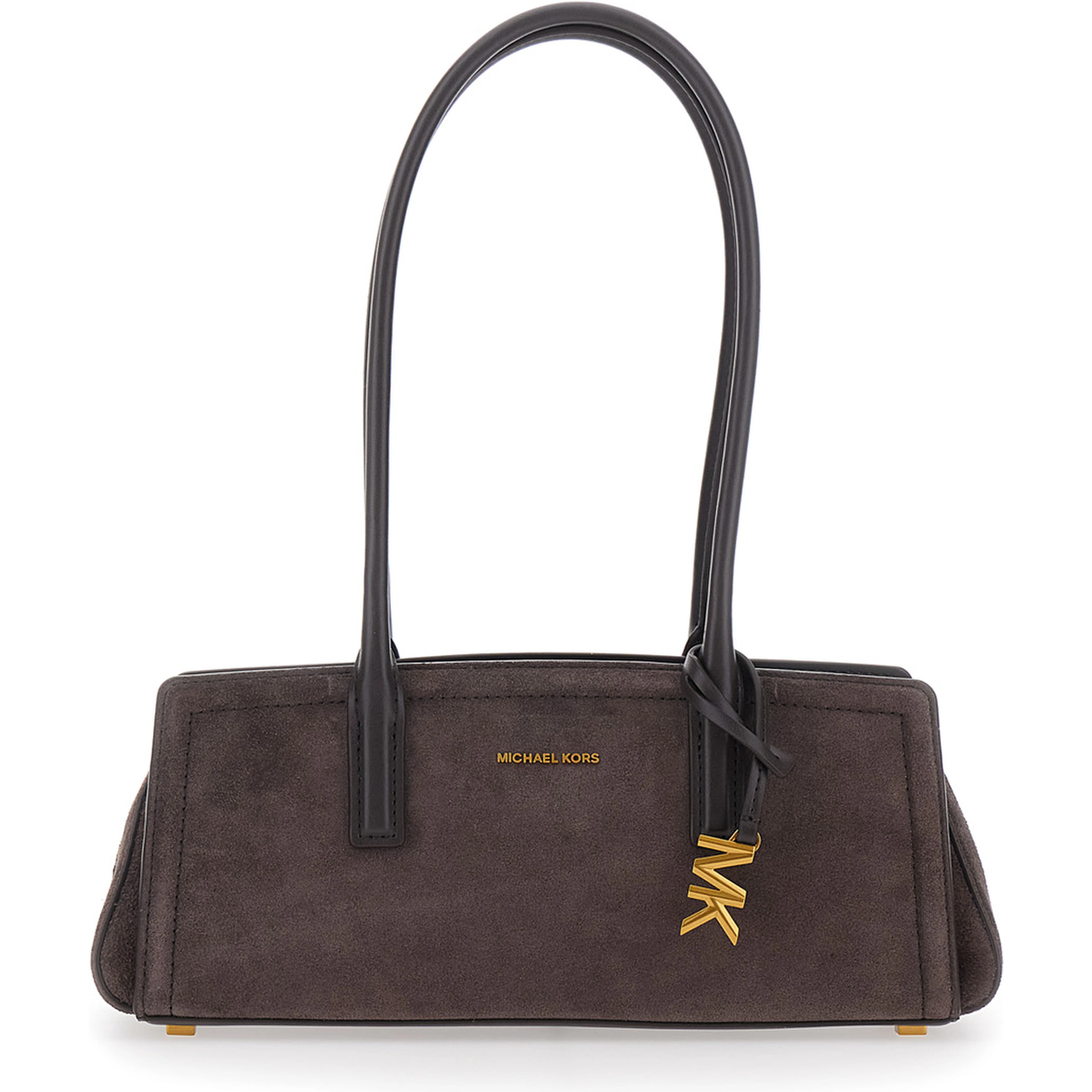 Shoulder bag LAILA with leather details and logo, Brown, Woman