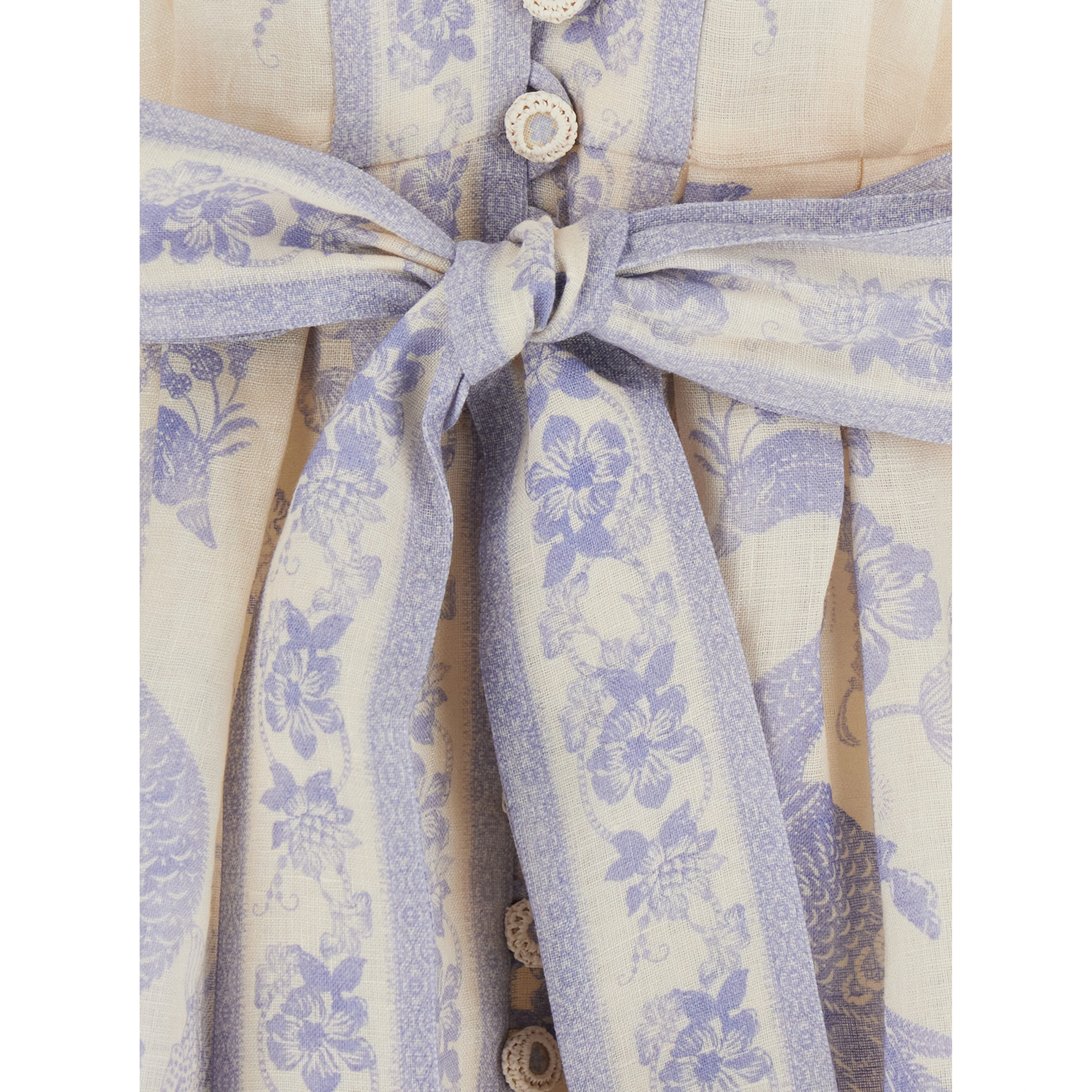 Indra multicolor Dress with V-neck and all-over print in linen for women