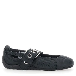 Speedcat black Ballet Flats with buckle strap and logo on the front in leather for women