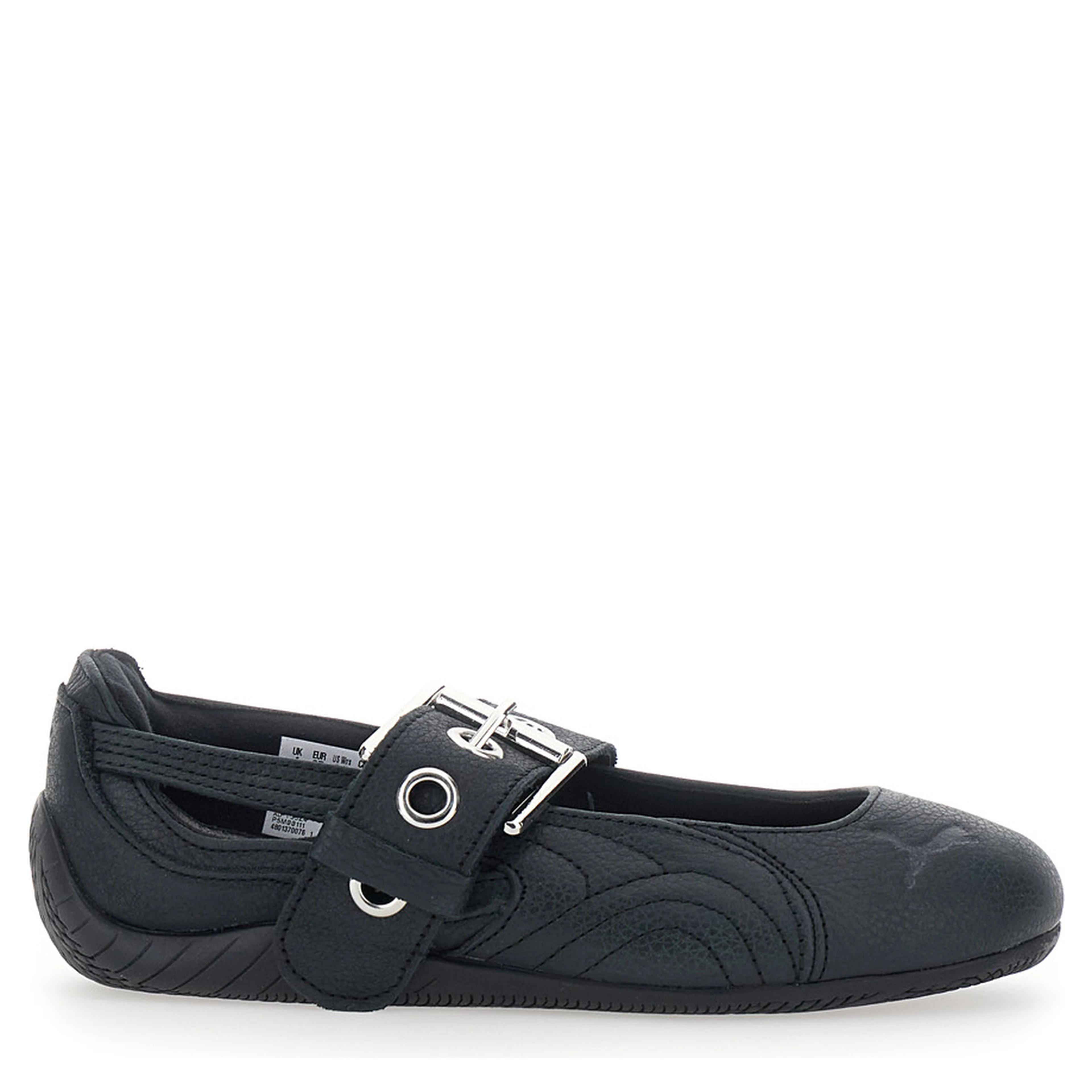 Speedcat black Ballet Flats with buckle strap and logo on the front in leather for women