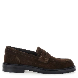 Brown Loafers with logo plate on the back in  suede for women