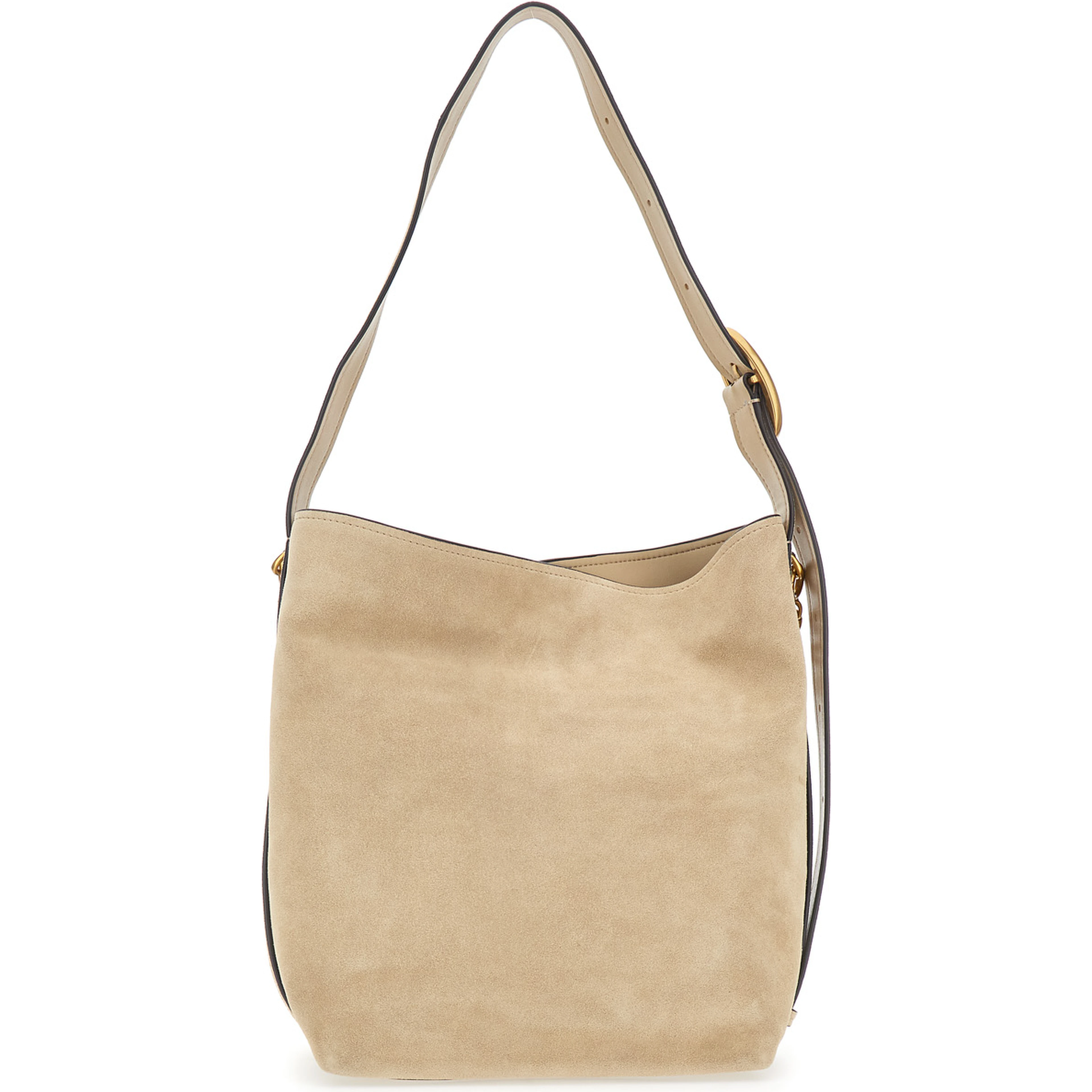 Nolita Beige Shoulder Bag with Chain Detail and Logo Lettering on the Front in Suede for Women