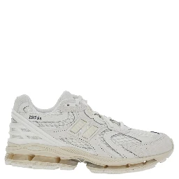 U1954 White Low Top Sneakers with Logo Patch on the Side and Perforated Design in Leather and Fabric Unisex