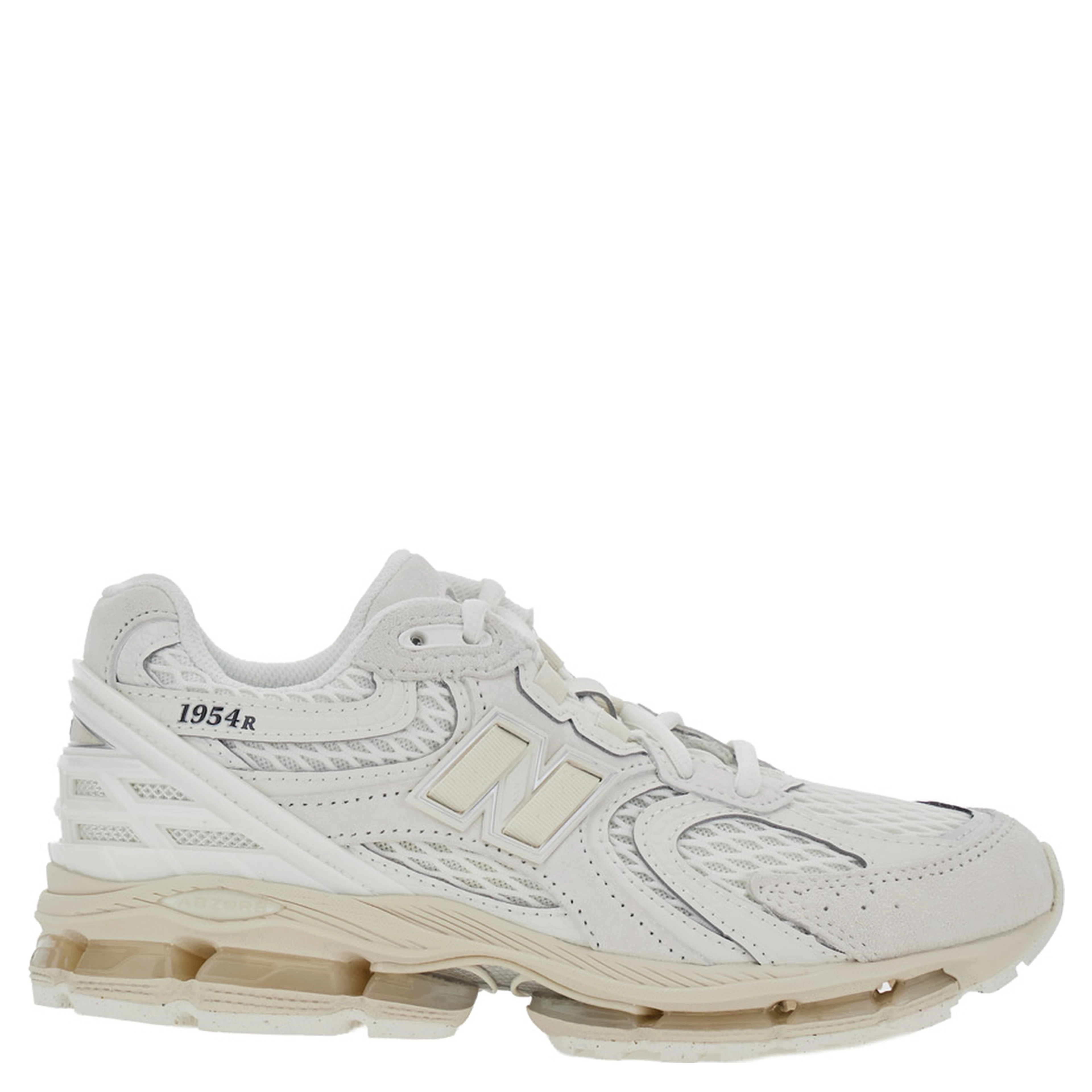 U1954 White Low Top Sneakers with Logo Patch on the Side and Perforated Design in Leather and Fabric Unisex
