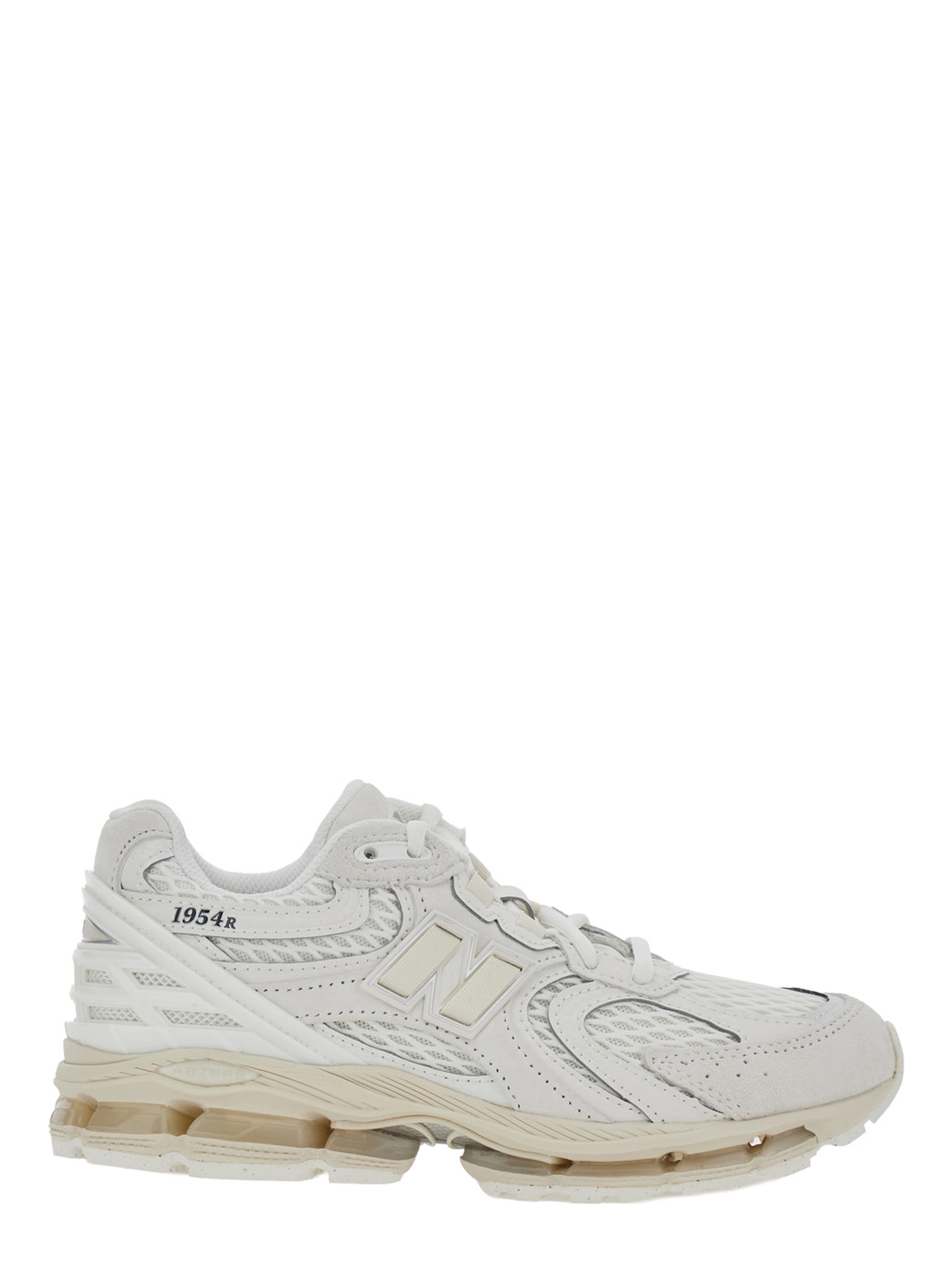 U1954 White Low Top Sneakers with Logo Patch on the Side and Perforated Design in Leather and Fabric Unisex