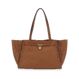 HAMILTON MODERNE LG EAST WEST FOLD TOTE Bag with metal details and prominent logo, in leather, brown, women