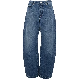 Blue jeans with logo patch on the back and faded design in denim for women