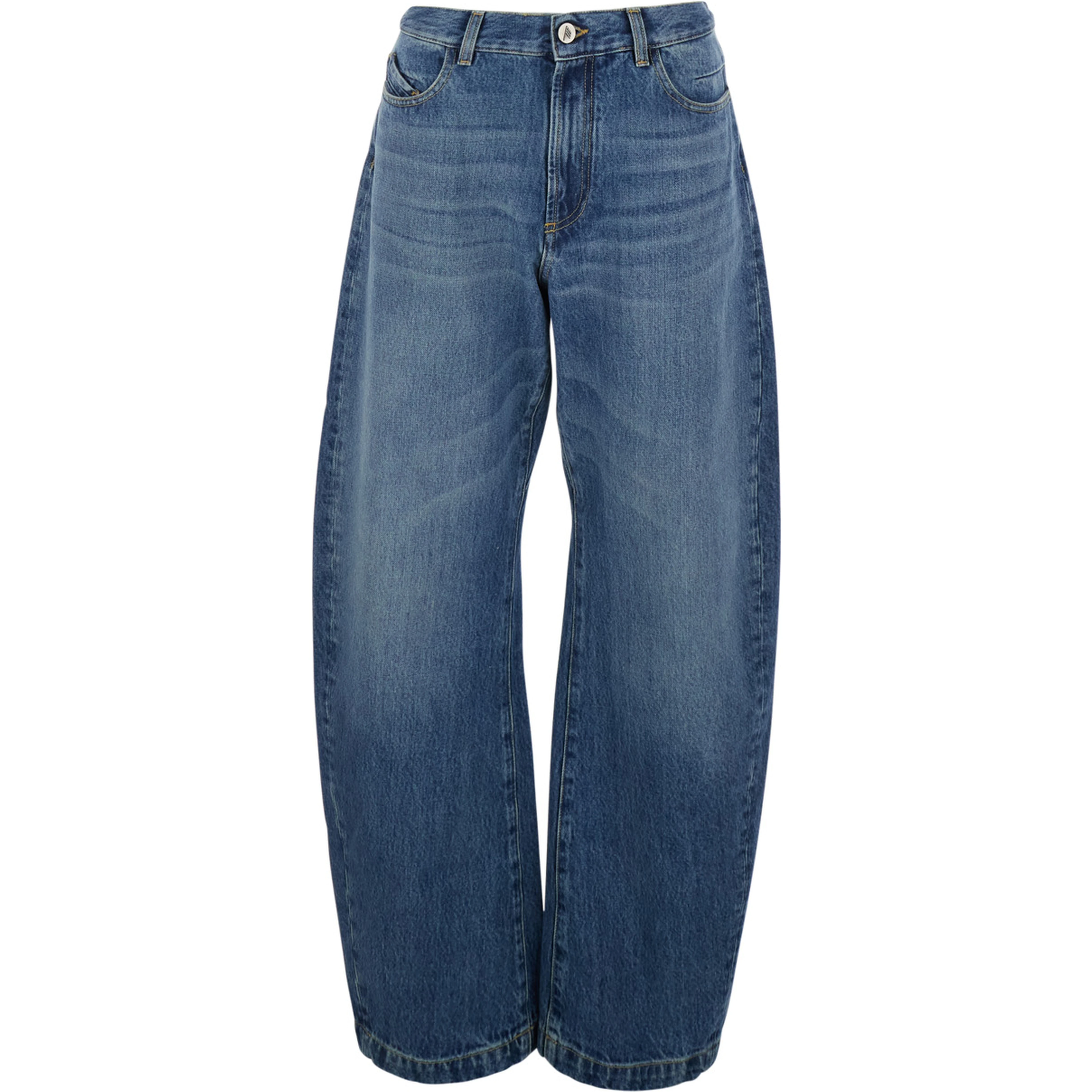 Blue jeans with logo patch on the back and faded design in denim for women