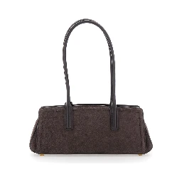 Shoulder bag LAILA with leather details and logo, Brown, Woman