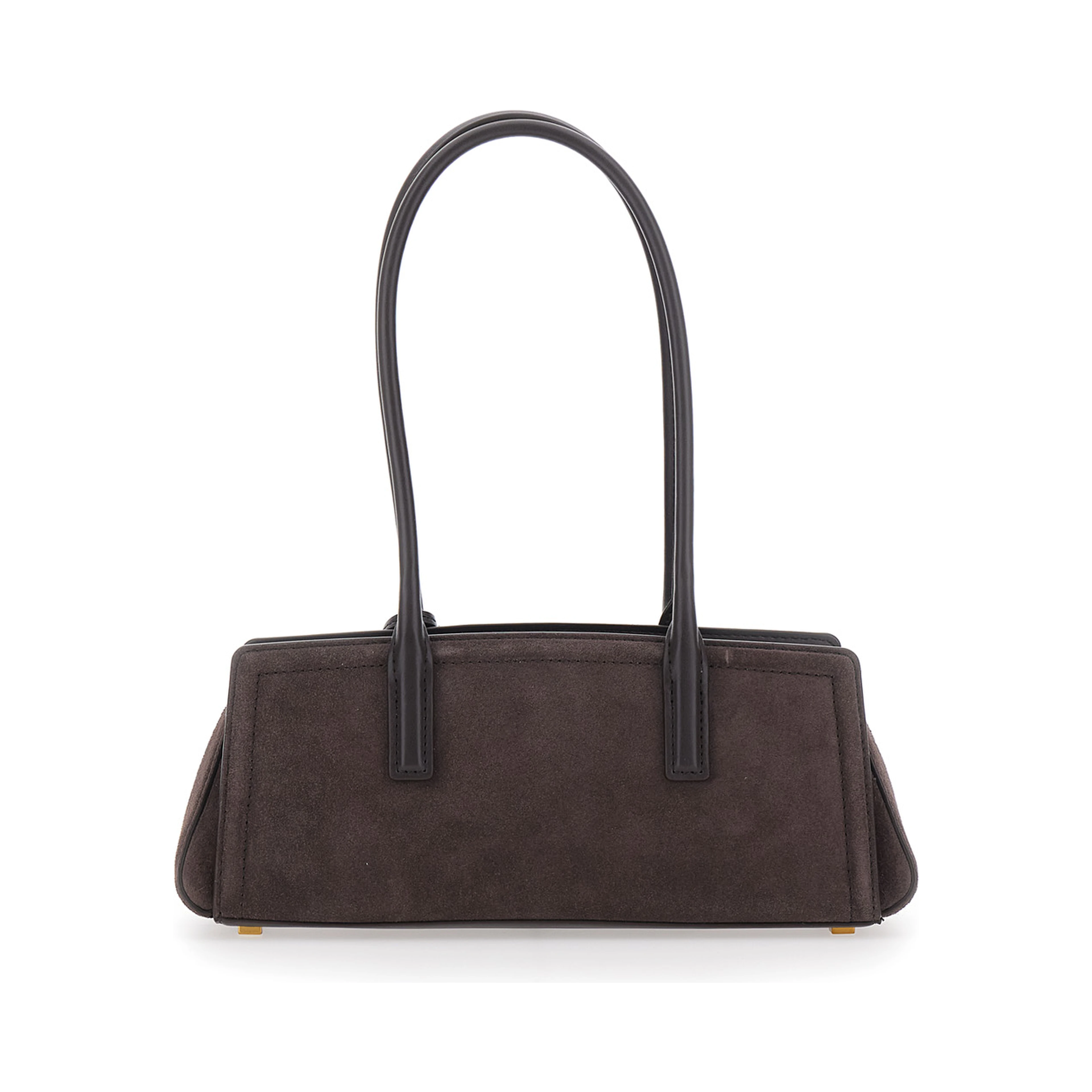 Shoulder bag LAILA with leather details and logo, Brown, Woman