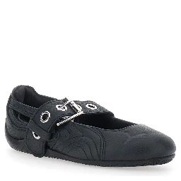 Speedcat black Ballet Flats with buckle strap and logo on the front in leather for women