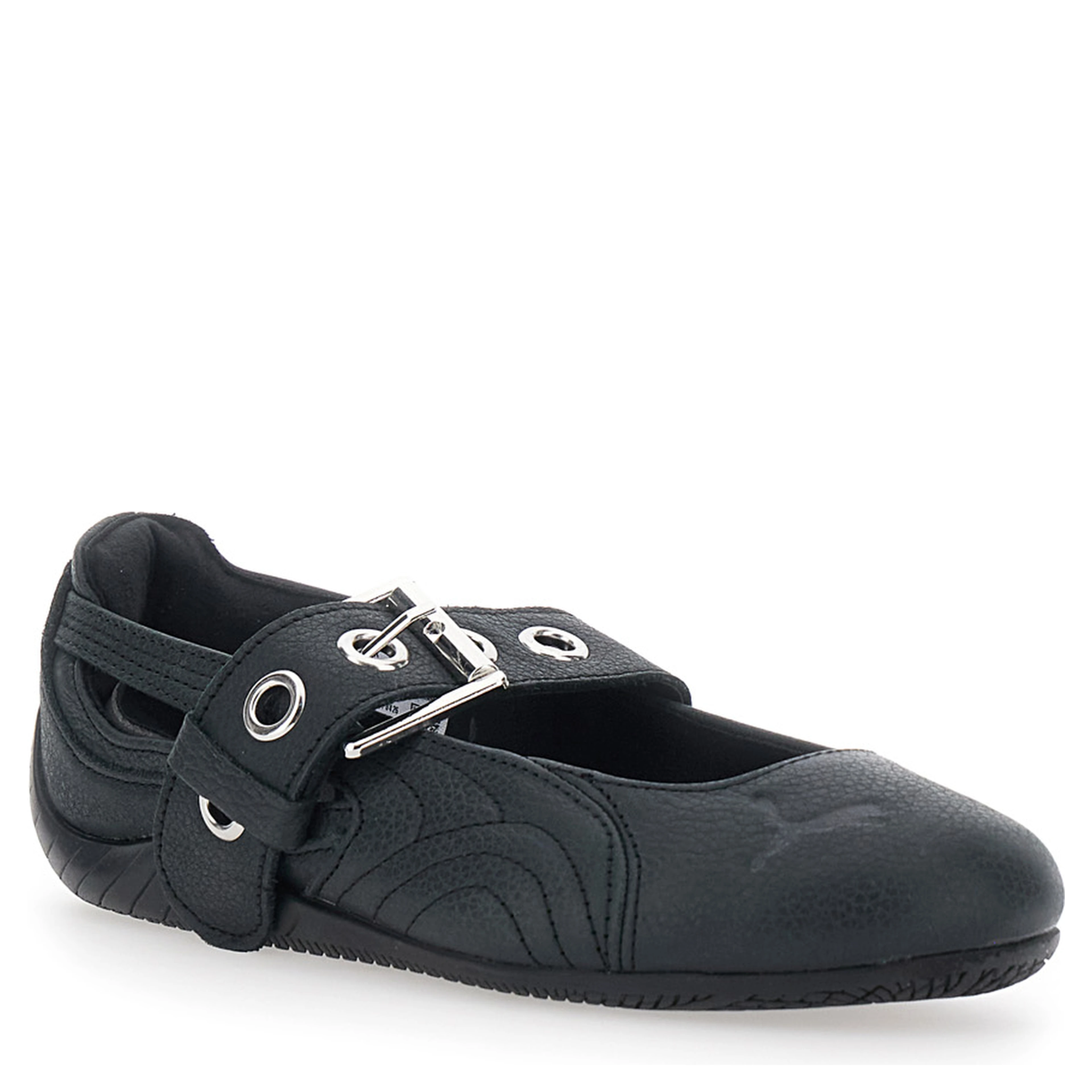 Speedcat black Ballet Flats with buckle strap and logo on the front in leather for women