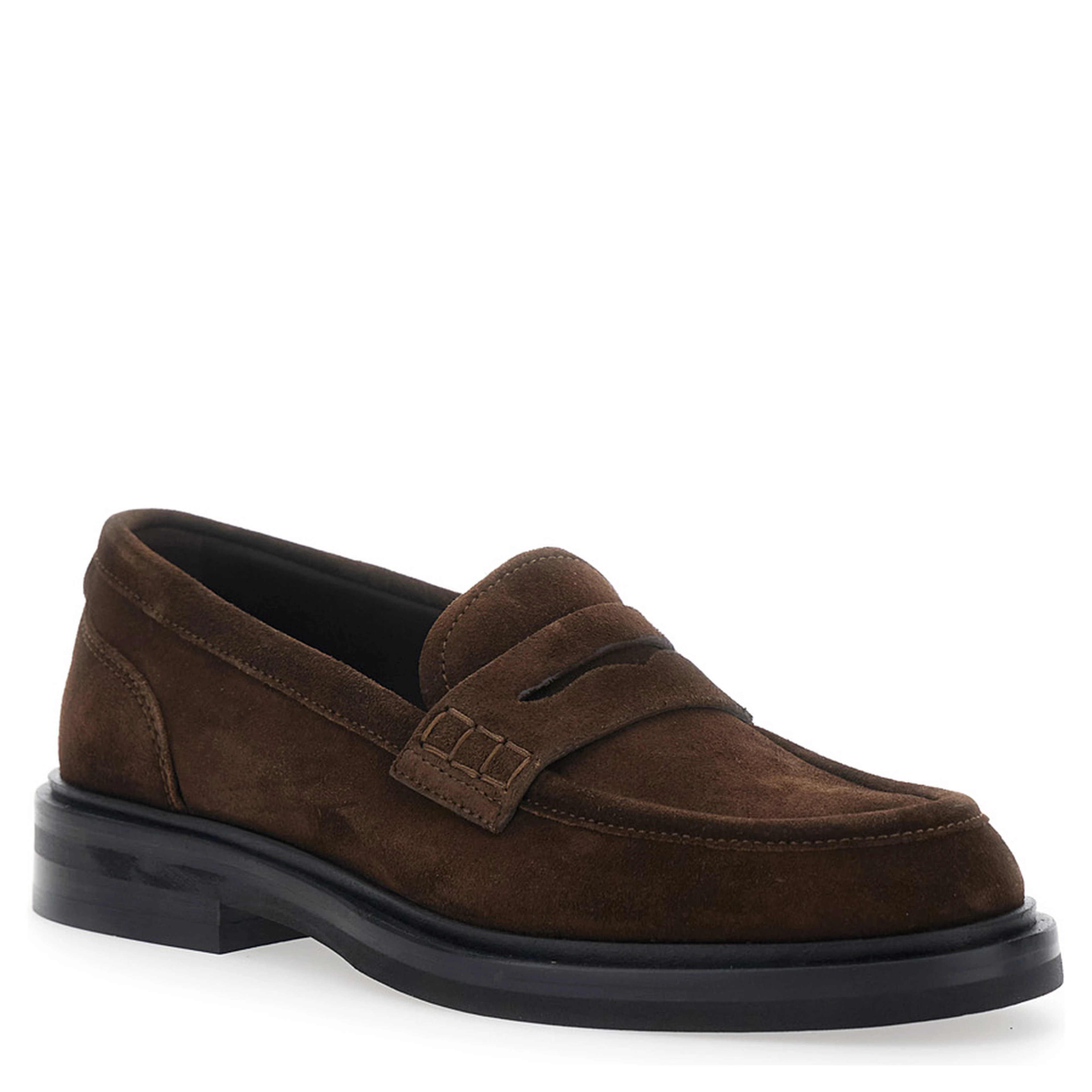 Brown Loafers with logo plate on the back in  suede for women
