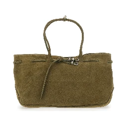 Grandma Used Large green Shoulder bag with adjustable strap on the front in suede for women