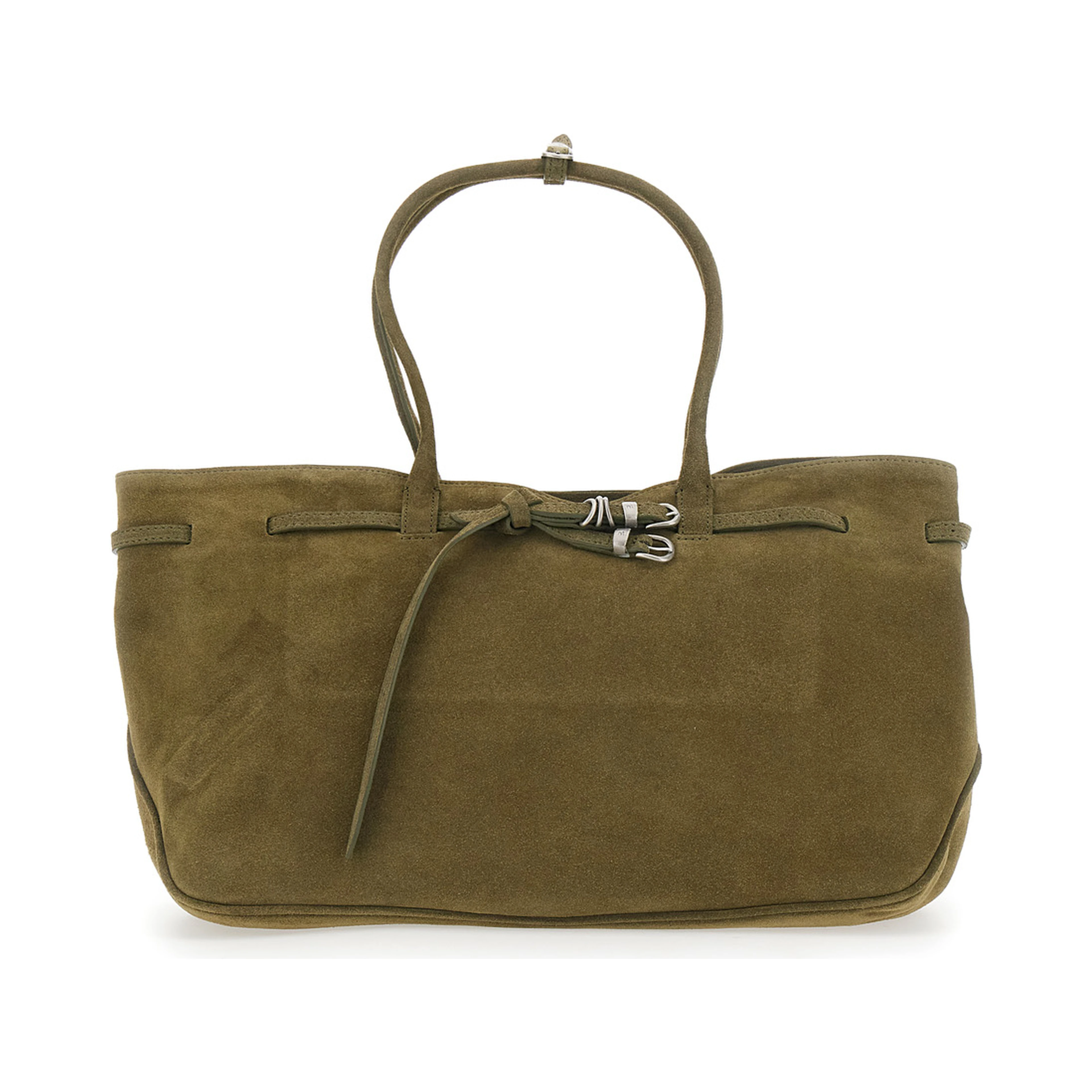 Grandma Used Large green Shoulder bag with adjustable strap on the front in suede for women