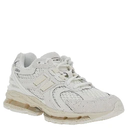 U1954 White Low Top Sneakers with Logo Patch on the Side and Perforated Design in Leather and Fabric Unisex