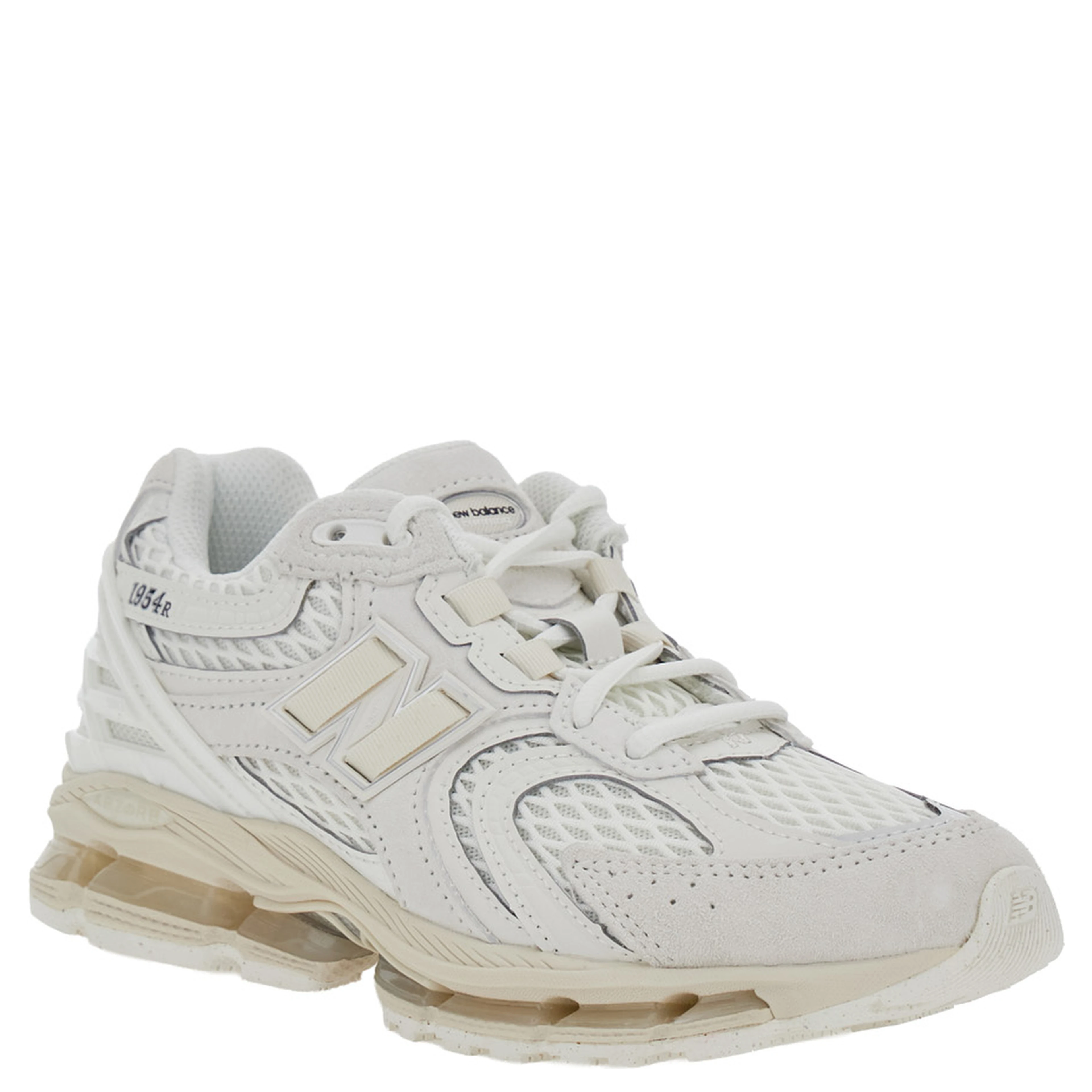 U1954 White Low Top Sneakers with Logo Patch on the Side and Perforated Design in Leather and Fabric Unisex