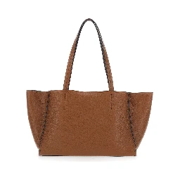 HAMILTON MODERNE LG EAST WEST FOLD TOTE Bag with metal details and prominent logo, in leather, brown, women