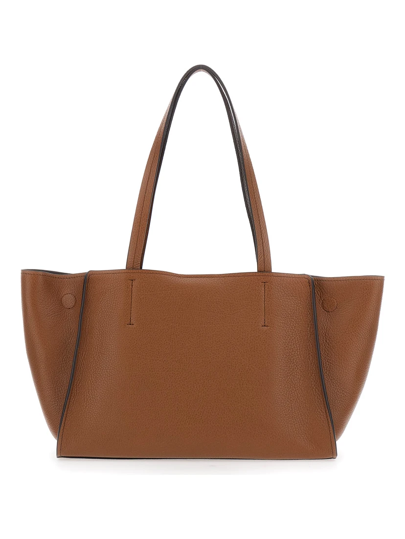 HAMILTON MODERNE LG EAST WEST FOLD TOTE Bag with metal details and prominent logo, in leather, brown, women