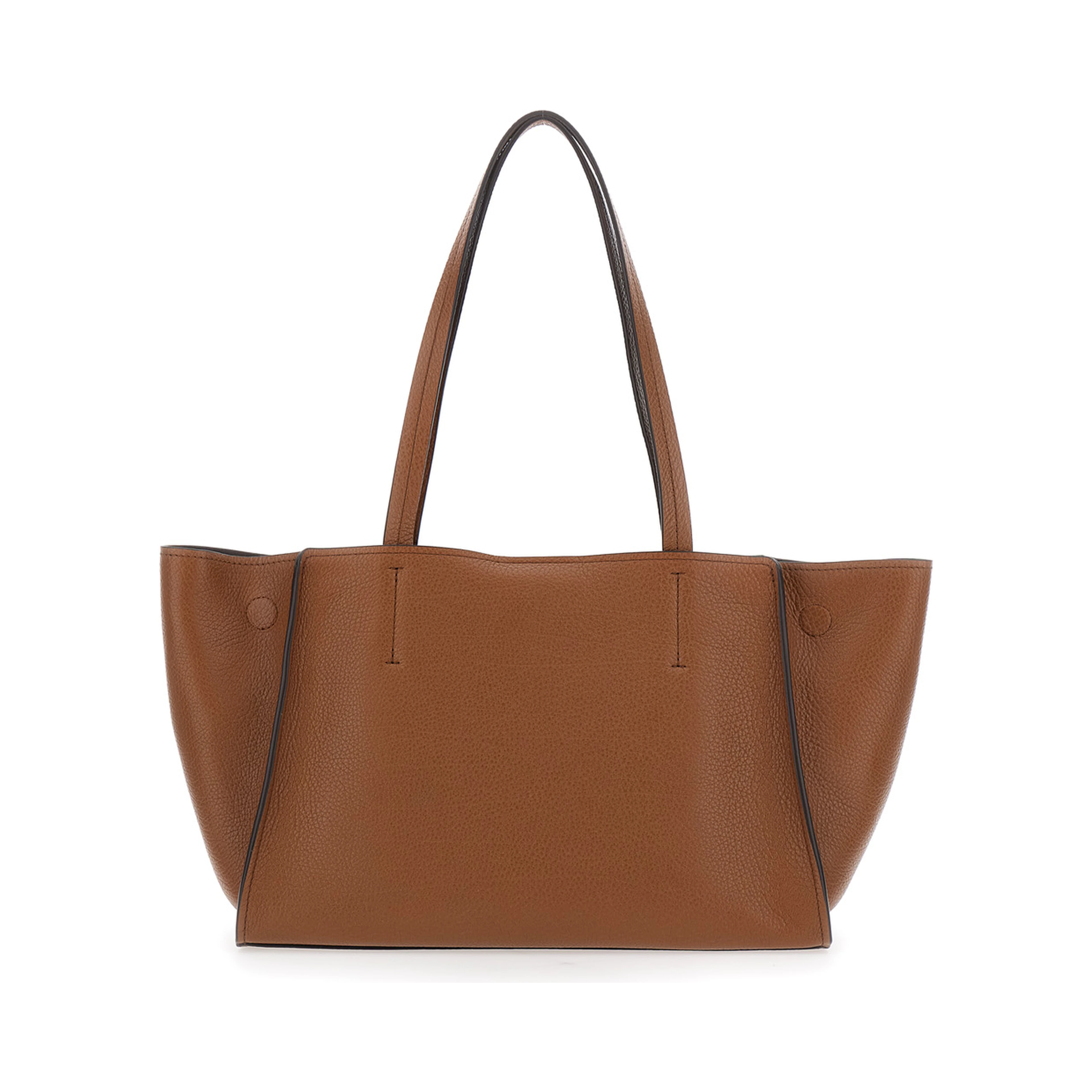 HAMILTON MODERNE LG EAST WEST FOLD TOTE Bag with metal details and prominent logo, in leather, brown, women