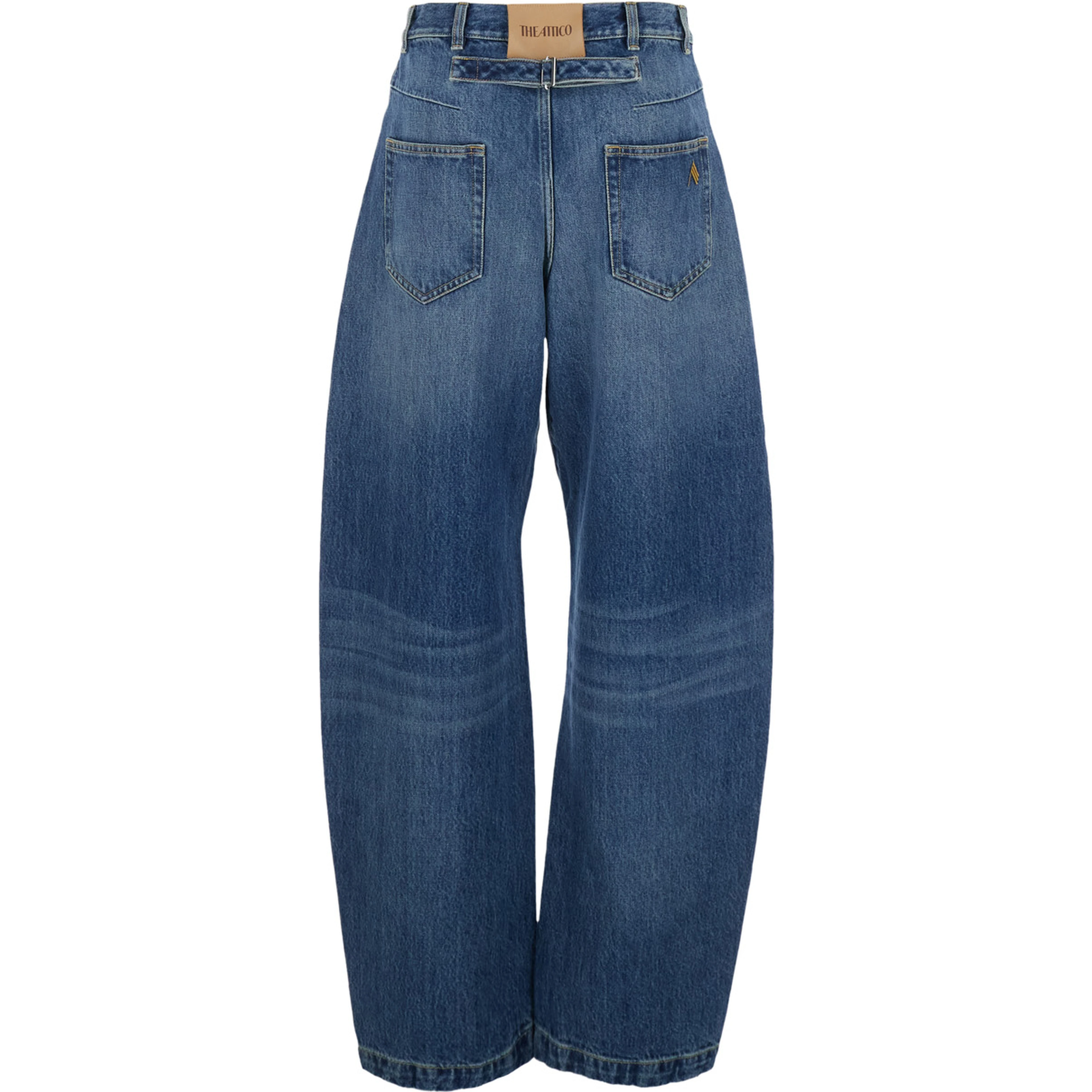 Blue jeans with logo patch on the back and faded design in denim for women