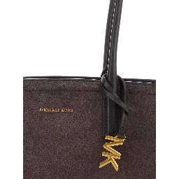 Shoulder bag LAILA with leather details and logo, Brown, Woman