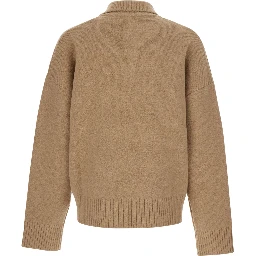 Beige Sweater with Polo Collar and ADC Embroidery on the Front in Wool for Men