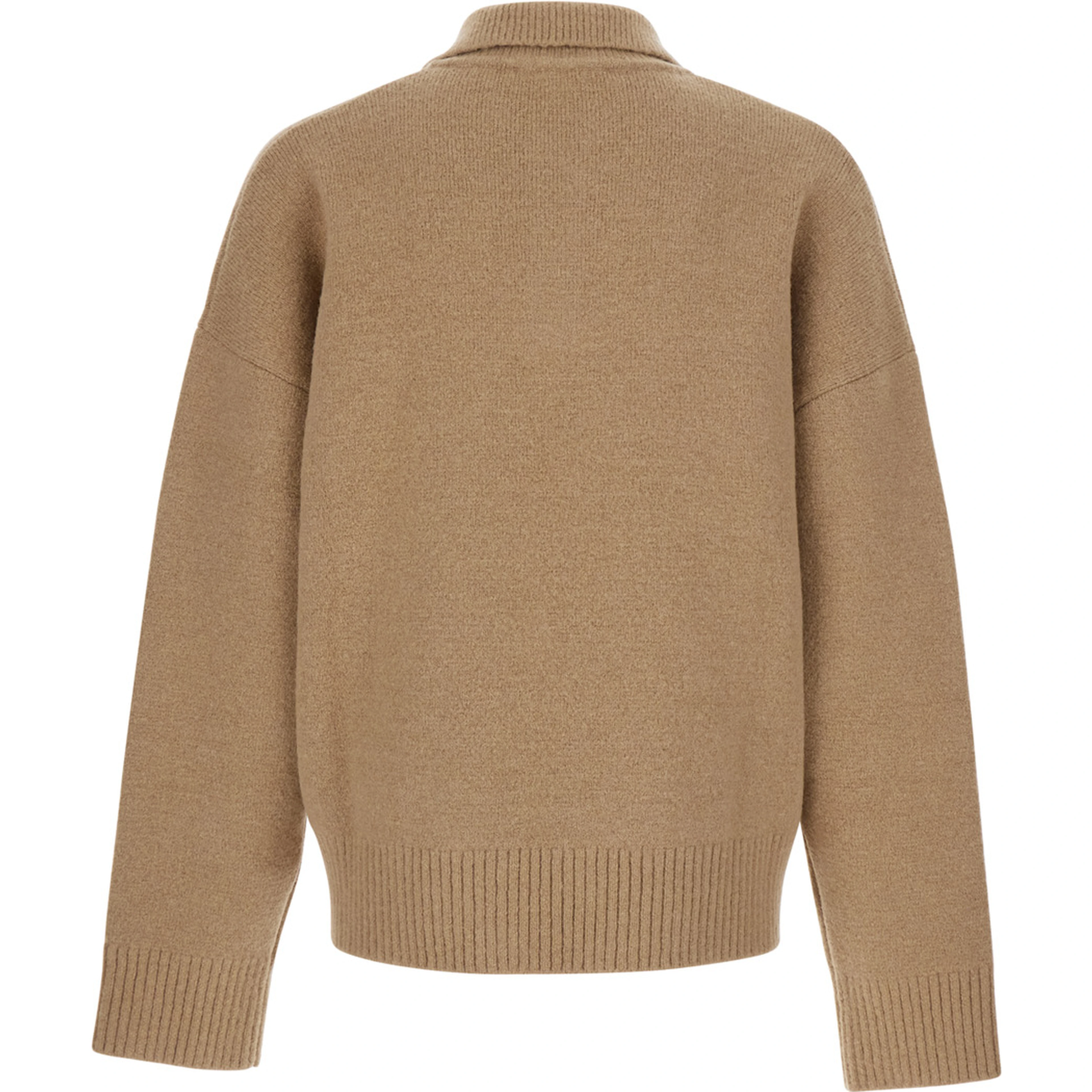 Beige Sweater with Polo Collar and ADC Embroidery on the Front in Wool for Men
