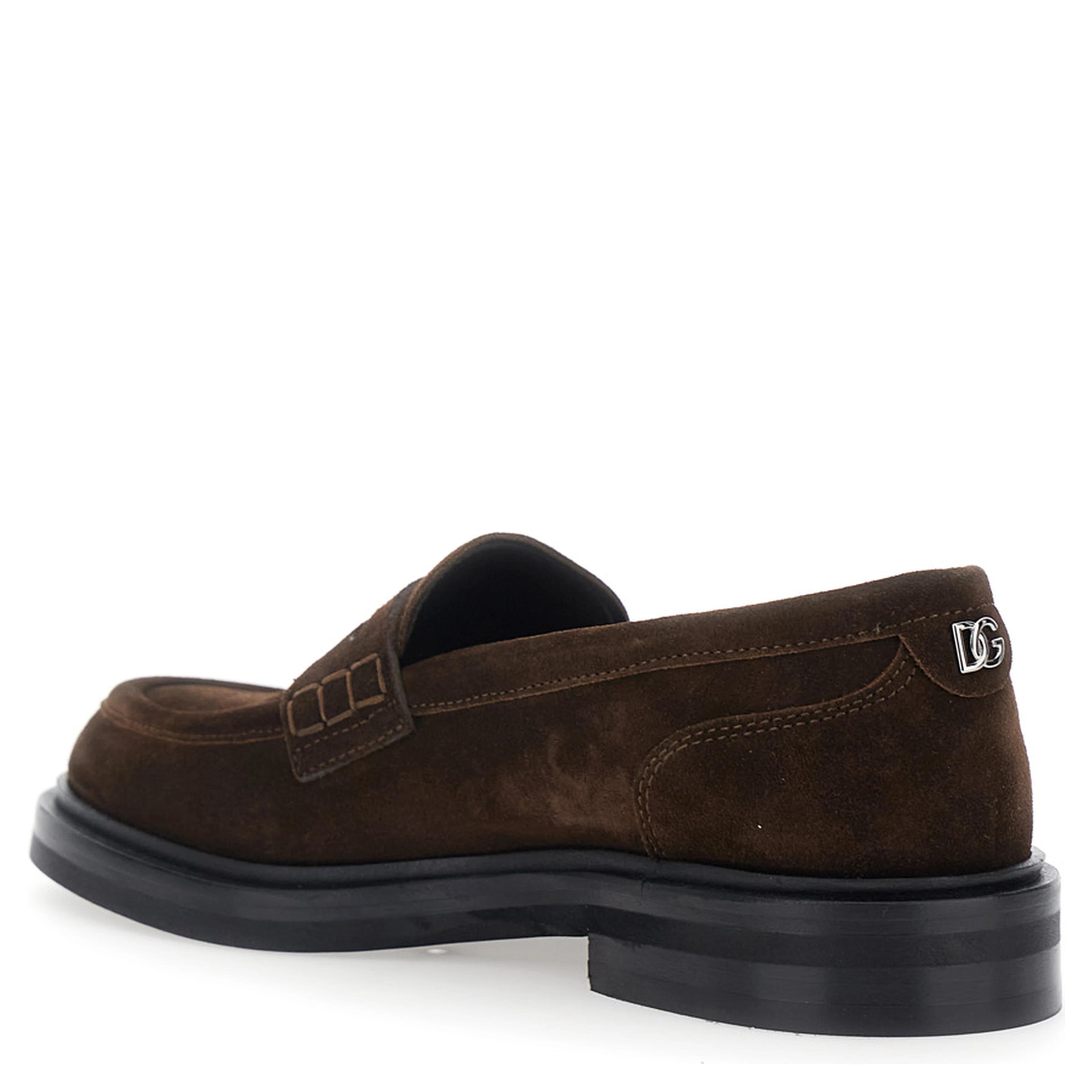 Brown Loafers with logo plate on the back in  suede for women