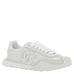 Athletic white Low top sneakers with logo patch on the side and logo lettering on the back in leather for men
