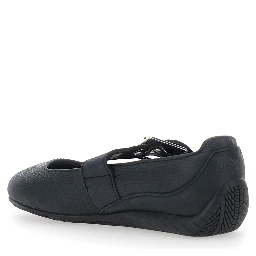 Speedcat black Ballet Flats with buckle strap and logo on the front in leather for women