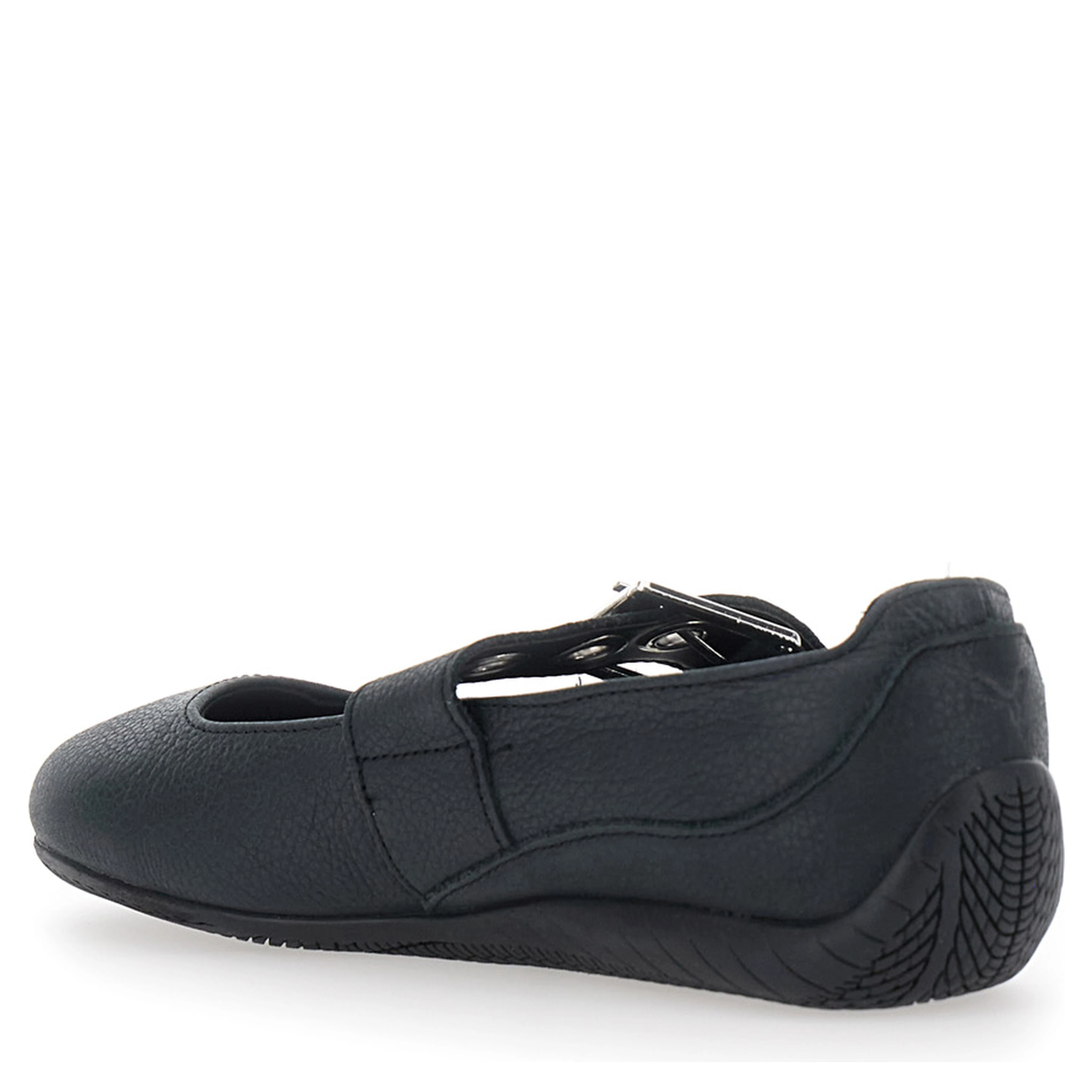Speedcat black Ballet Flats with buckle strap and logo on the front in leather for women