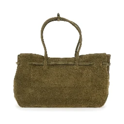 Grandma Used Large green Shoulder bag with adjustable strap on the front in suede for women