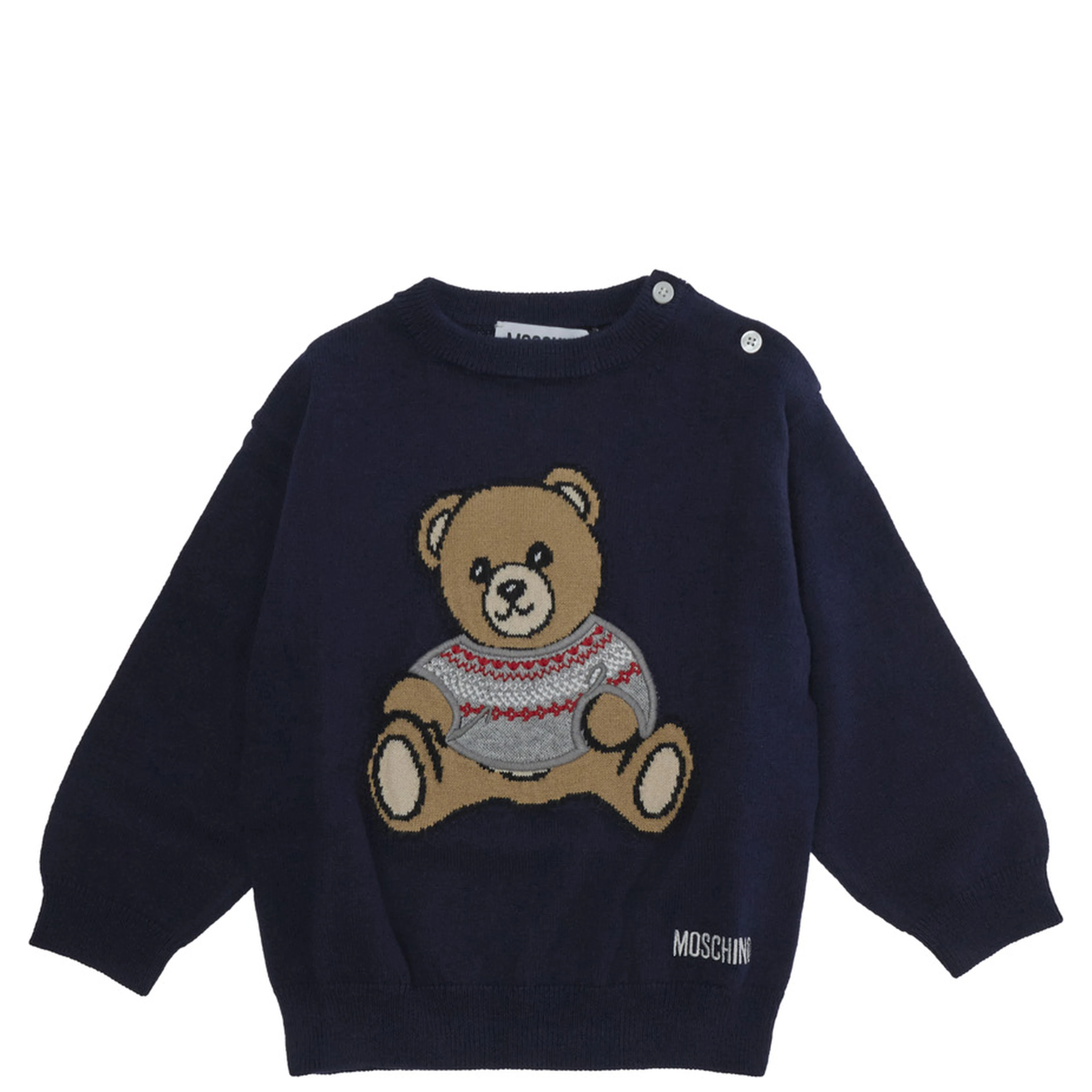SWEATER with round neck and long sleeves in Cotton and Wool Blue Boy