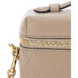 Charlie Gray vanity case with Adjustable and Removable Shoulder Strap and Logo Plate on the Front in Quilted Leather for Women