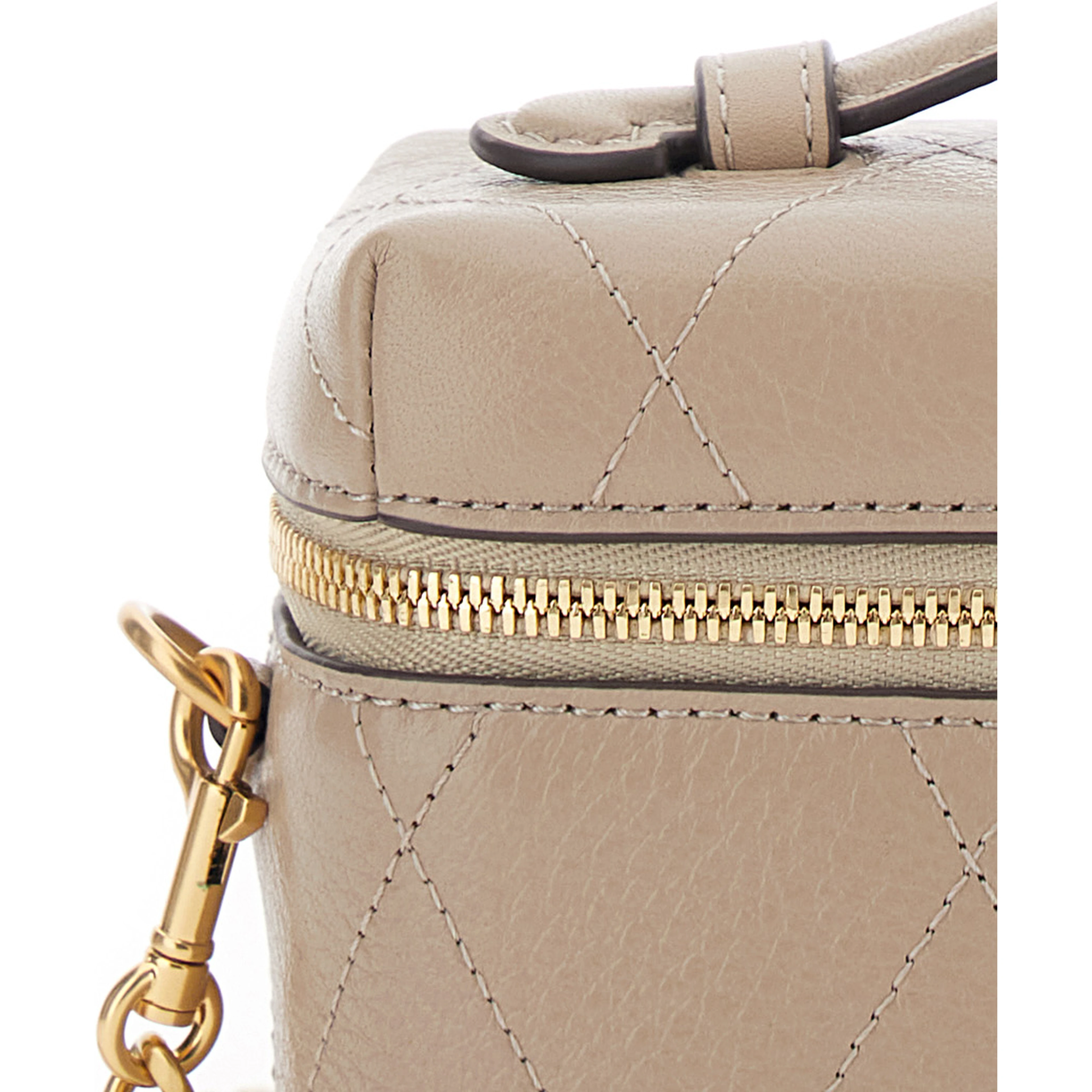 Charlie Gray vanity case with Adjustable and Removable Shoulder Strap and Logo Plate on the Front in Quilted Leather for Women