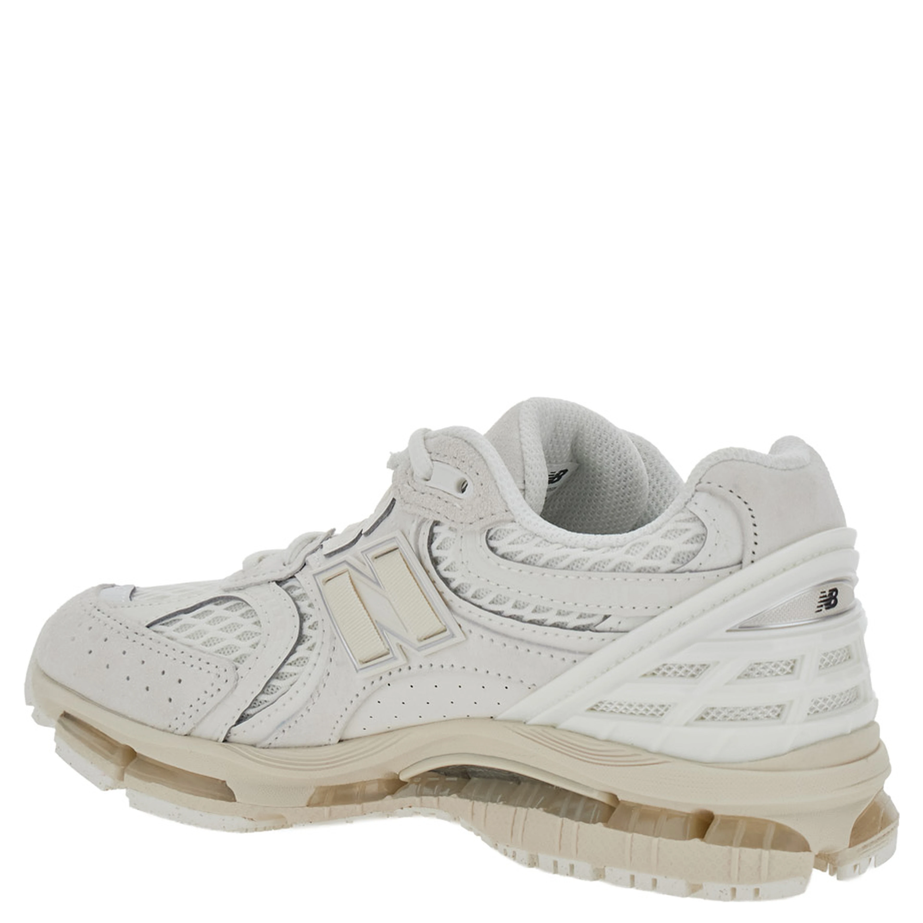 U1954 White Low Top Sneakers with Logo Patch on the Side and Perforated Design in Leather and Fabric Unisex