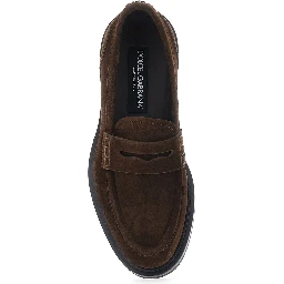 Brown Loafers with logo plate on the back in  suede for women